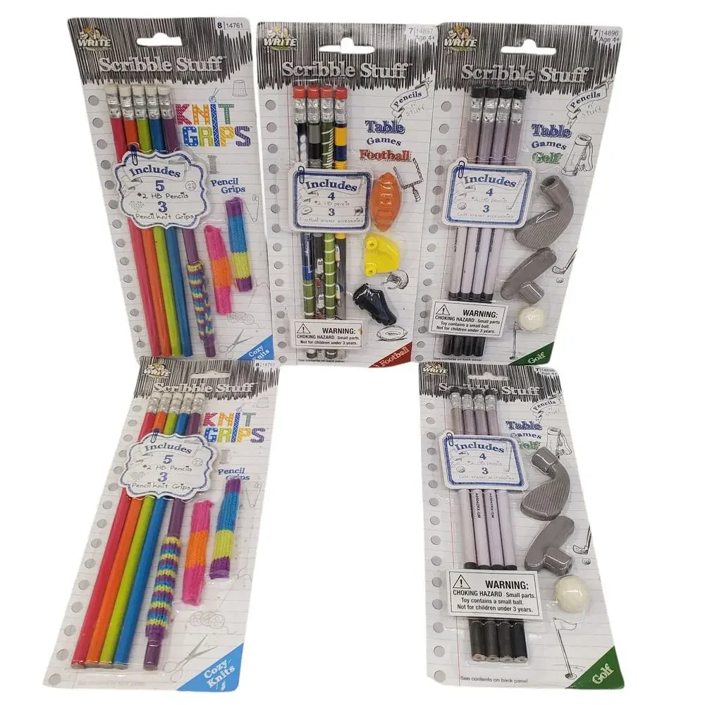 Scribble Stuff Pencils Vintage Knit Grips Football Golf Vintage School Pencils